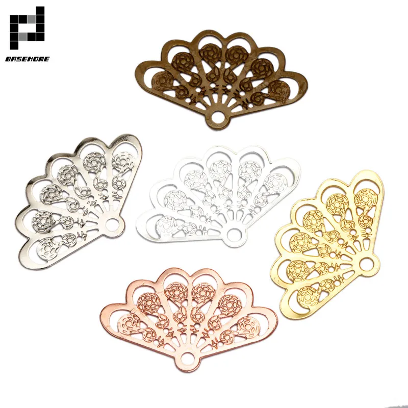 BASEHOME 20pcs 14x23mm Copper Fan Shape Filigree Hollow Pendant Jewelry DIY Components Necklace Bracelet Findings | Украшения и