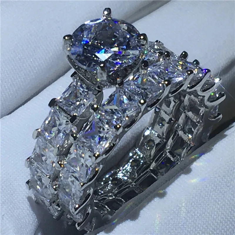 Ring sets Кольцо ручной работы наборы свадебных ювелирных изделий 925 пробы серебро Принцесса cut Сона AAAA фианит Обручение обручальные кольца для женщин палец ювелирные изделия - Цвет основного камня: Ring sets