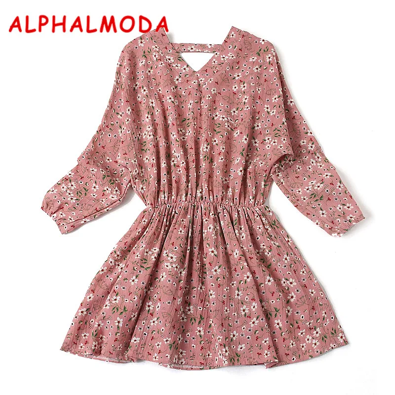 Женское Повседневное платье ALPHALMODA с цветочным принтом рукавом летучая мышь