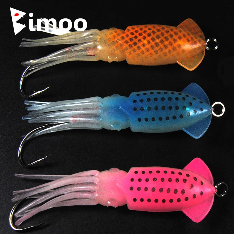

Bimoo 5pcs/lot 8cm/16g Luminous Squid Jig Fishing Lure Octopus Saltwater Soft Fishing Bait Squid Jigs Weight Head