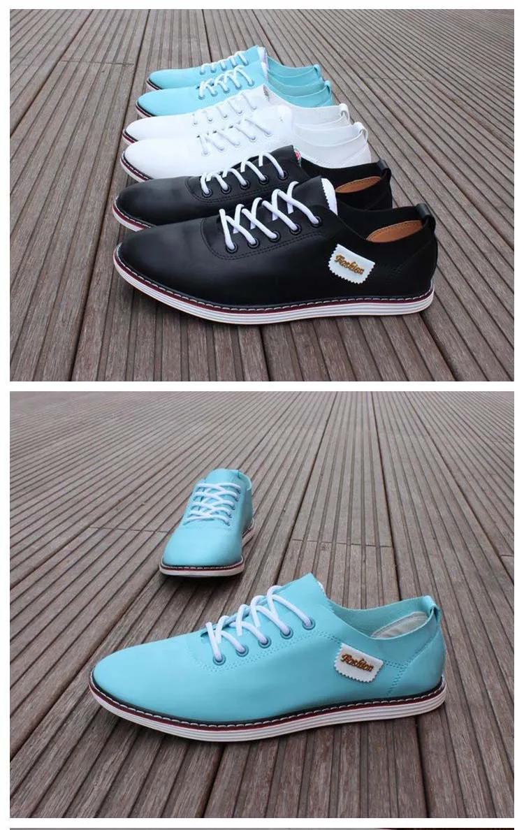 Autumn Winter Men Shoes Breathable Men's Casual Shoes Pu Leather Flat Shoes Lace-Up Man Shoes Comfortable Outdoor White Sneakers