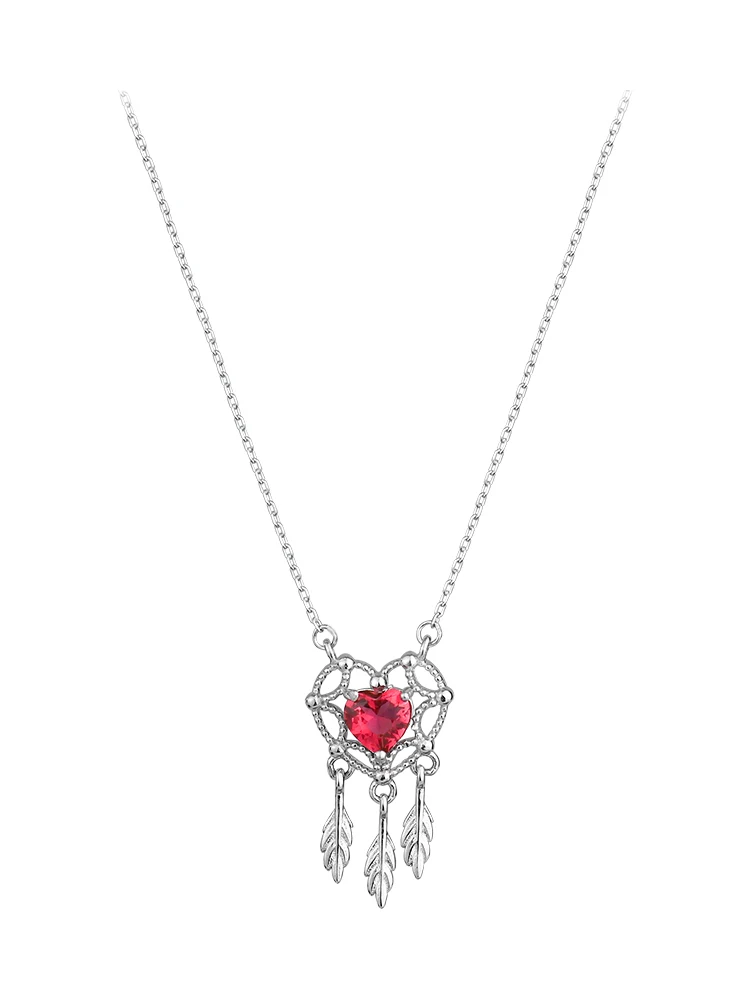 S925 Silver Necklace Серебряное красное сердце, Ловец снов, перо, ожерелье 925 AAA, сердце, циркон, подвески, ожерелье для женщин, модное ожерелье, ювелирные изделия для девушек - Окраска металла: S925 Silver Necklace
