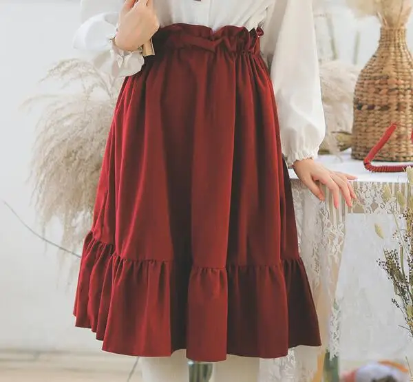 Красный Корейский милый стиль школы девушка эластичный с высокой талией плиссированная юбка на весну и осень - Цвет: Красный