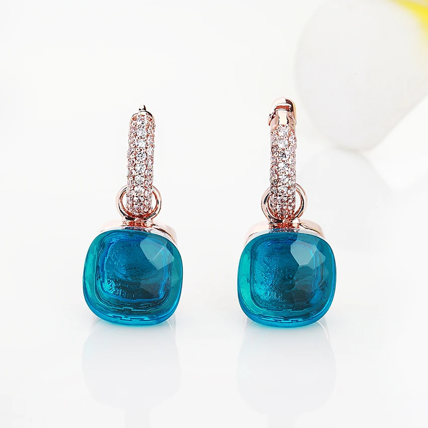 Форис В наличии 14 цветов Мода розовое золото Цветные циркониевые серьги для