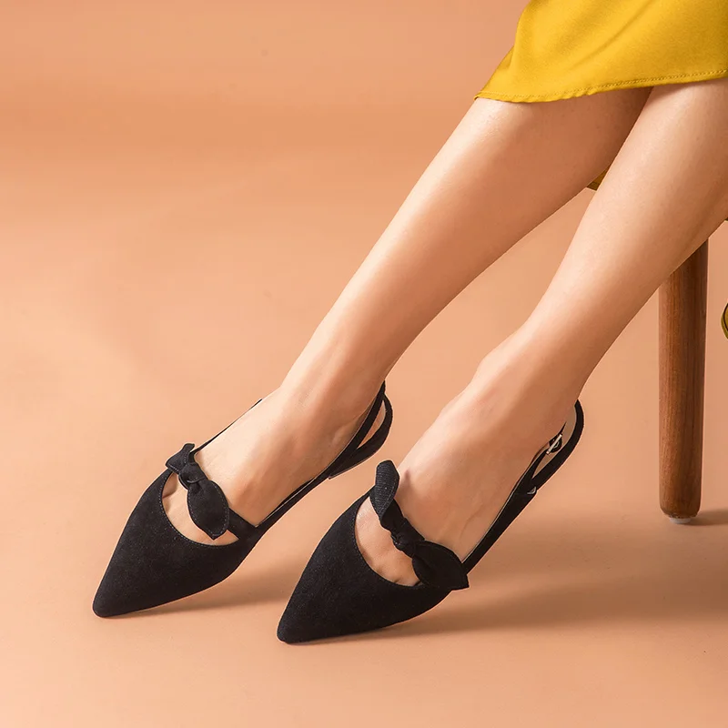 Женские замшевые босоножки BeauToday черные из натуральной кожи с острым носком и