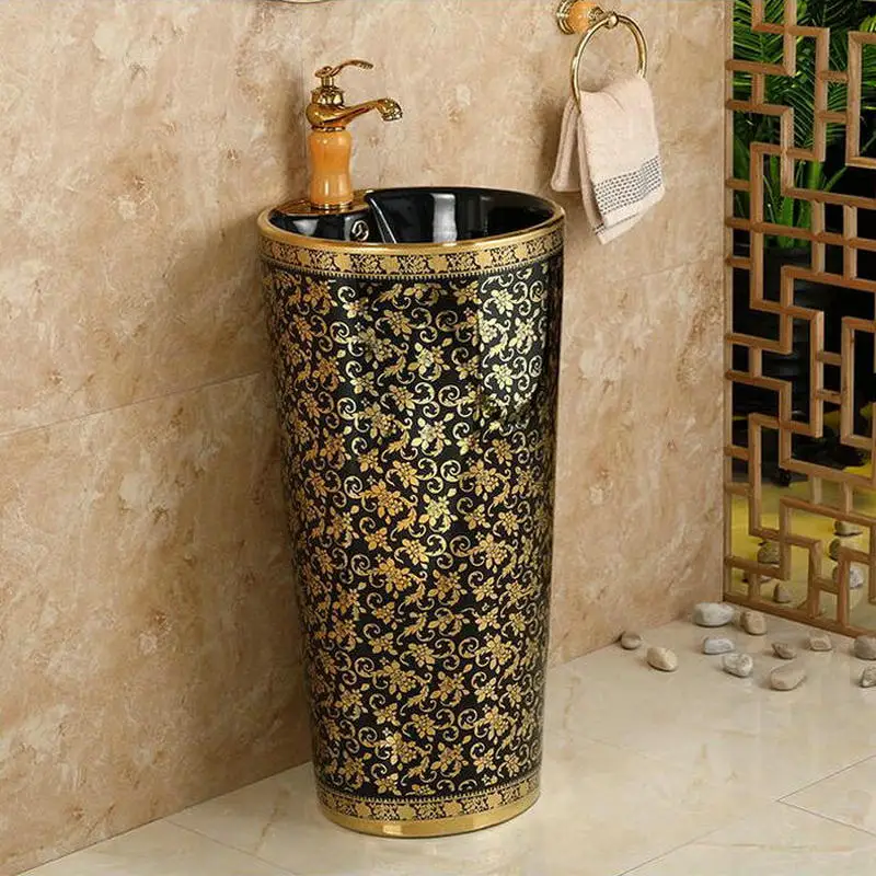 Керамическая Мойка для ванной комнаты золотая черная круглая подставка подиум