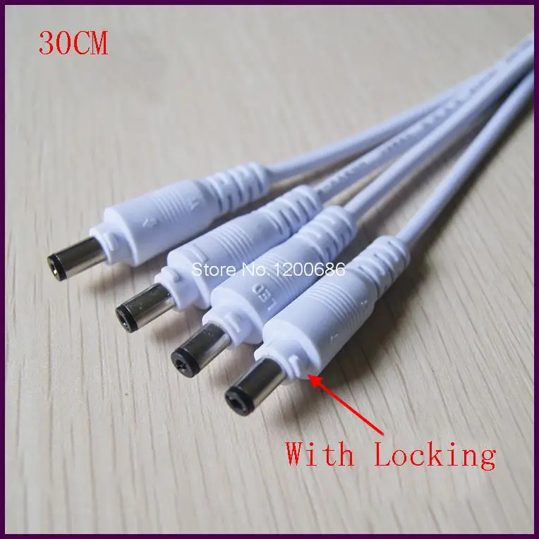 

Male head extended 30CM White DC Power Adapter CCTV DVR Camera Lead Plug Pigtail Cable