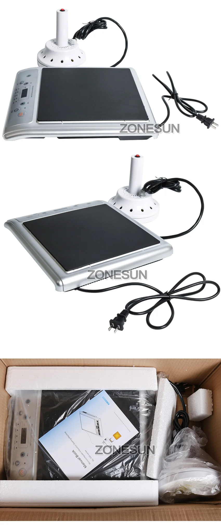 ZONESUN 220 V электромагнитный индукционный уплотнитель алюминиевый машина для склеивания фольги для пластик и стекло бутылки крышка PP, PE, PS 20-130 мм