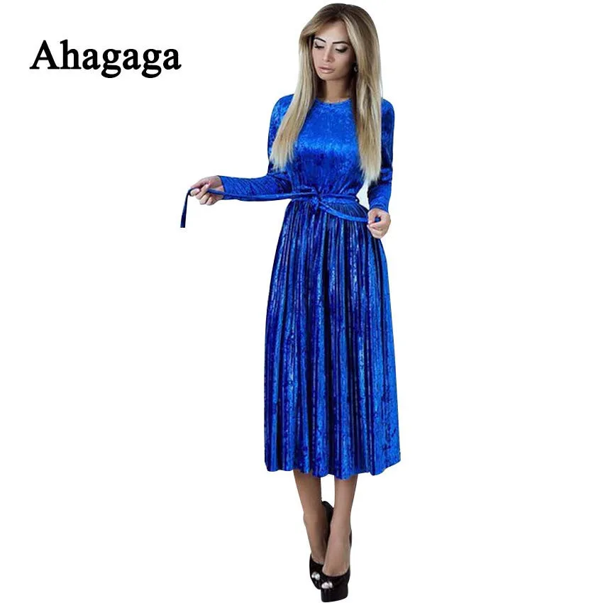 Зимнее бархатное платье Ahagaga 2020 женское модное однотонное длинное