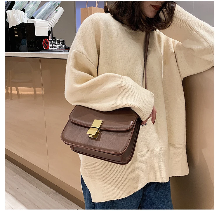 Luxury Brand Handbag New Fashion Simple Square bag Quality PU Leather Women's Designer Handbag Lock Shoulder Messenger bags