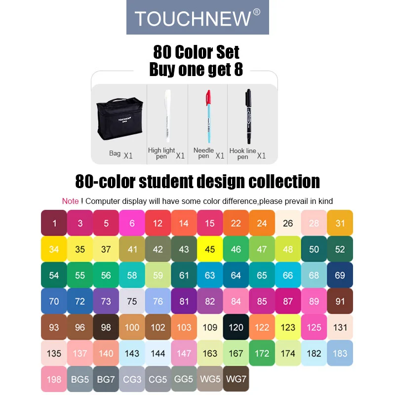 80 student design TouchFIVE 30/40/60/80/168 набор цветных маркеров на спиртовой основе для художников, высокое качество чернил для рисования марги, скетчей, дизайна - Цвет: 80 student design