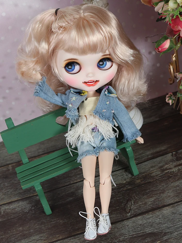 ICY blyth кукла Ручная роспись матовое лицо белая кожа милые золотые кудри волосы костюм куклы с зубами губы брови 30 см DIY BJD SD подарок