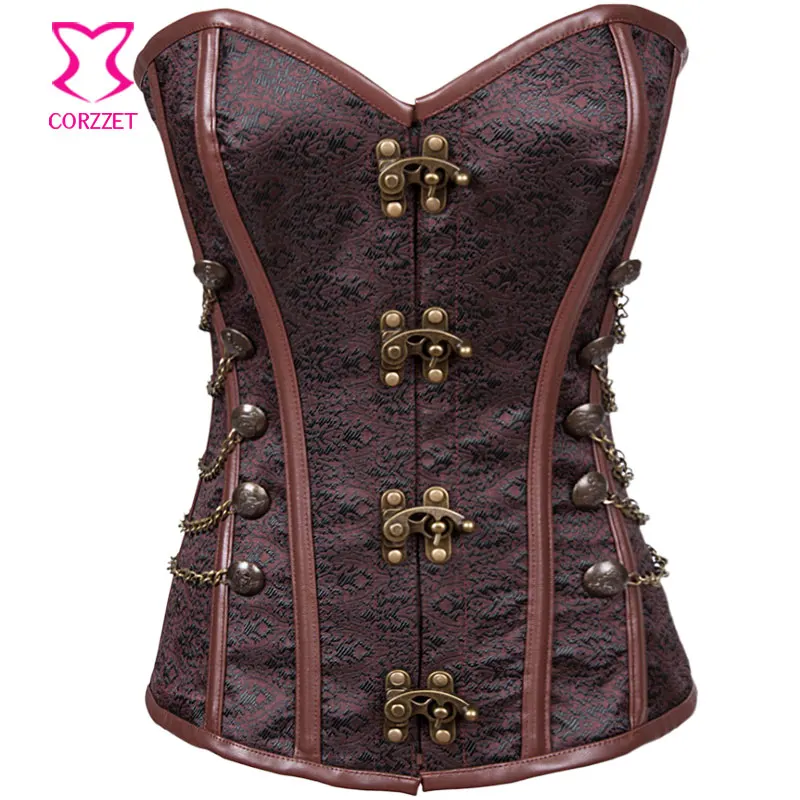 Готический топ с коричневыми стальными косточками корсет стимпанк Одежда Korsett