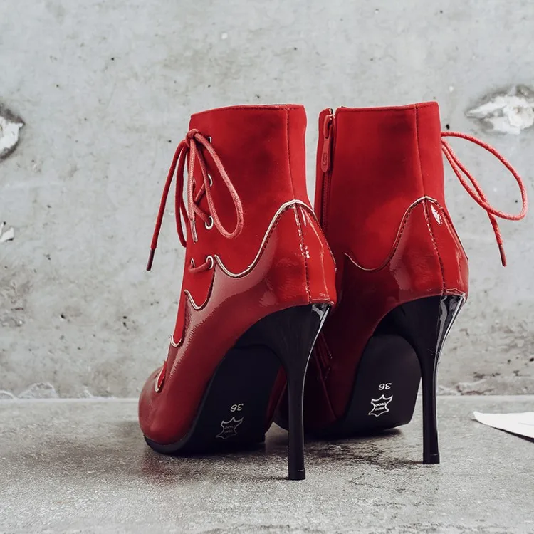 Женские ботинки с перекрестной шнуровкой и боковой молнией|Женские полусапожки|