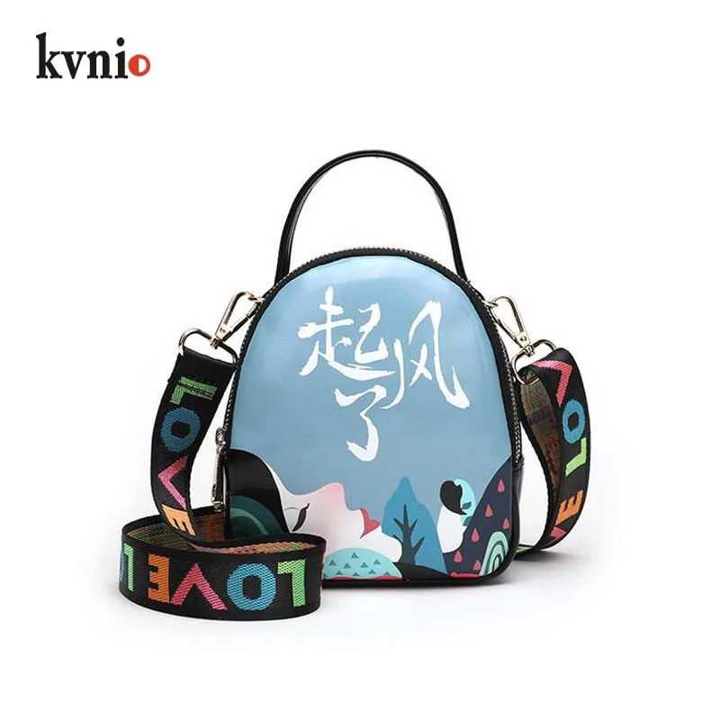 KVNIO 2018 модные сумки через плечо с принтом для женщин 3 кармана на молнии маленькая
