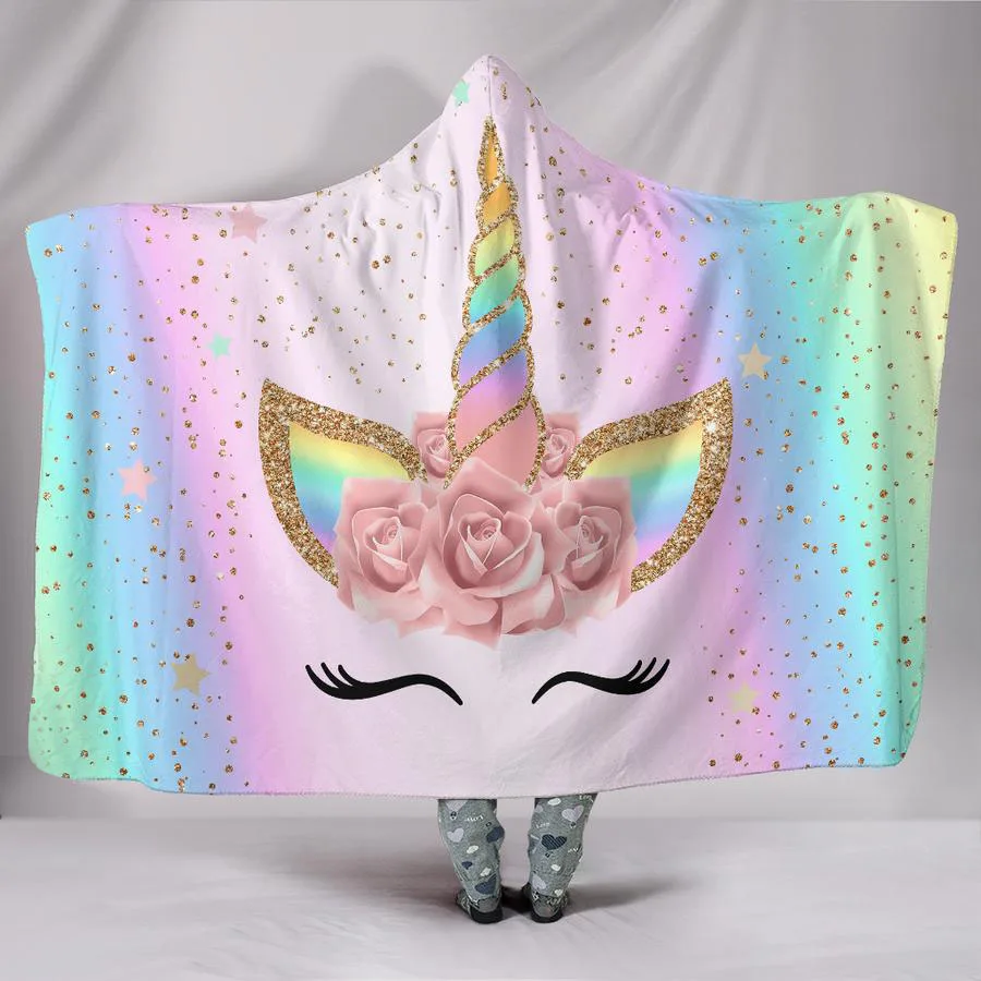 Плюшевое одеяло с капюшоном 3D-принтом в виде пятен шампанского цветов единорога