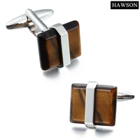 hawson fashion jewelry luxury cuff links for dress shirt tiger eye stone vintage cufflinks mens accessory party ceremony