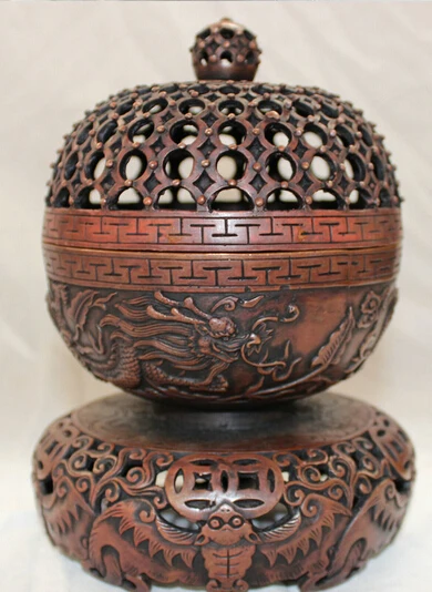 xiuli 003447 8&quot Tibet Bronze Buddhism FengShui Dragon Coin BAT Statue Incense Burner Censer | Дом и сад