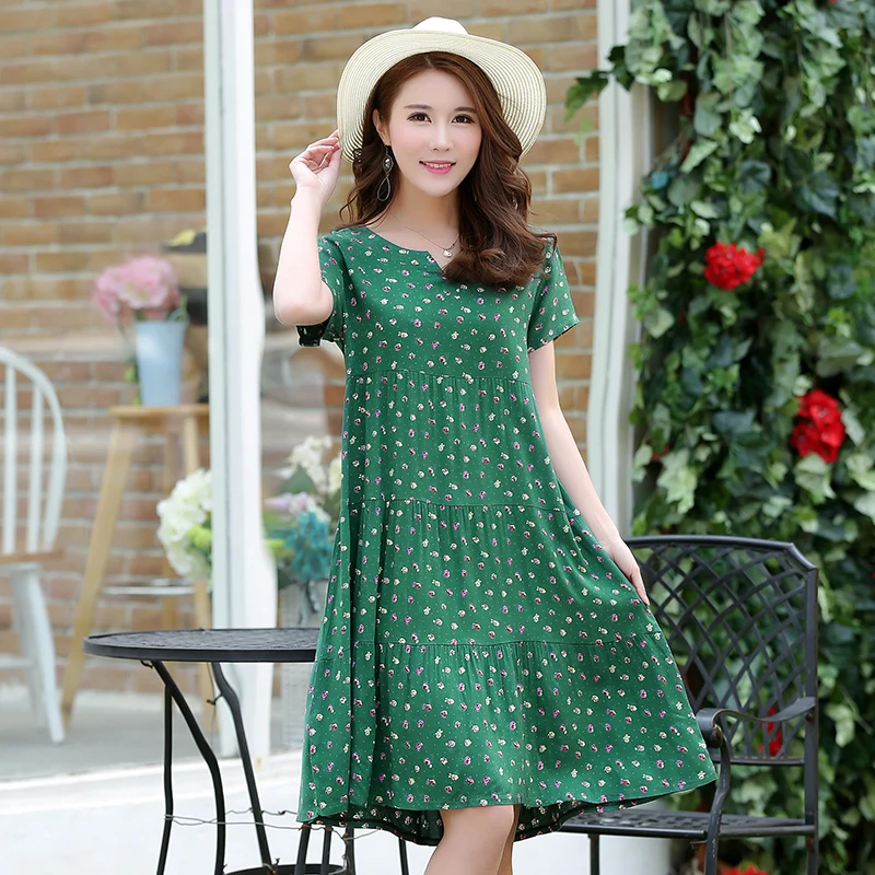 AYUNSUE Vestido платье с цветочным рисунком Сезон лето 2020 размера плюс 4XL 5XL 6XL зеленый