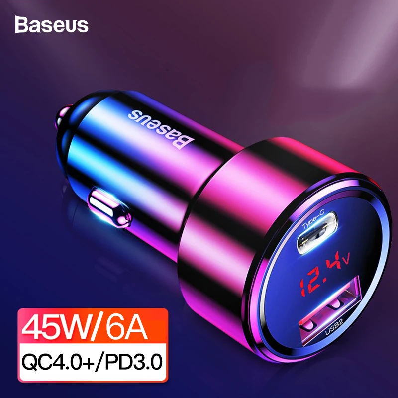 Baseus светодиодный 6A Quick Charge 4,0 3,0 USB Автомобильное зарядное устройство для Xiaomi Mi 9 huawei P30 Pro QC4.0 QC3.0 Быстрая зарядка PD автомобильное зарядное устройство для телефона