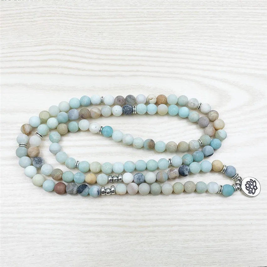 6 мм матовый Амазонит браслет 108 бусин кулон лотоса духовность буддистский монах Йога Sutra чакра медитация