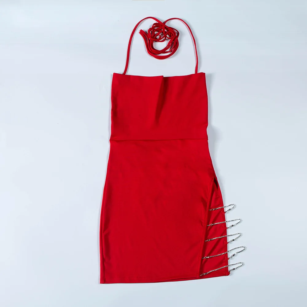 DRESSMECB, Новое поступление, летнее платье, женское платье с открытой спиной и разрезом, мини-платье, элегантное, Кристальное, сексуальное, вечернее платье, черное, Vestidos