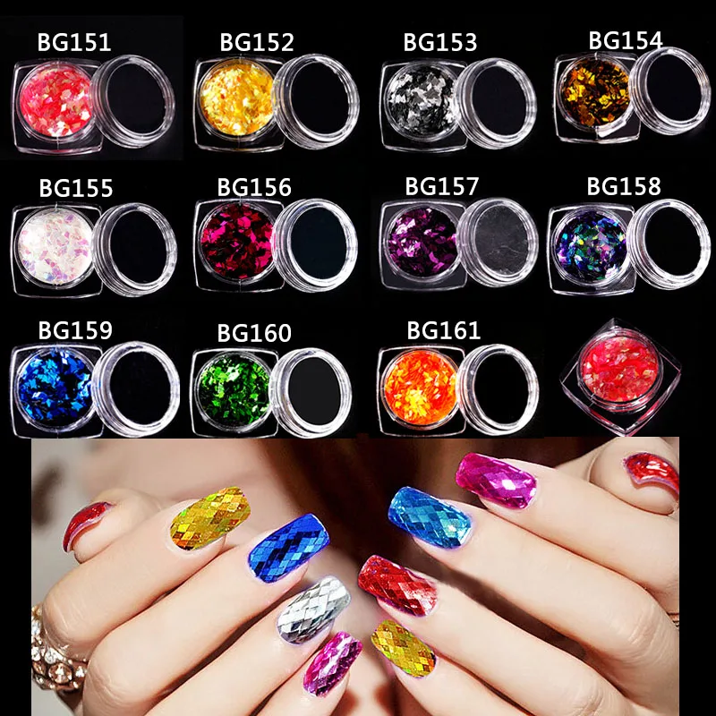 1 коробка Блестки для нейл Арта (искусство украшения ногтей) 11 цветов Ромб Аврора