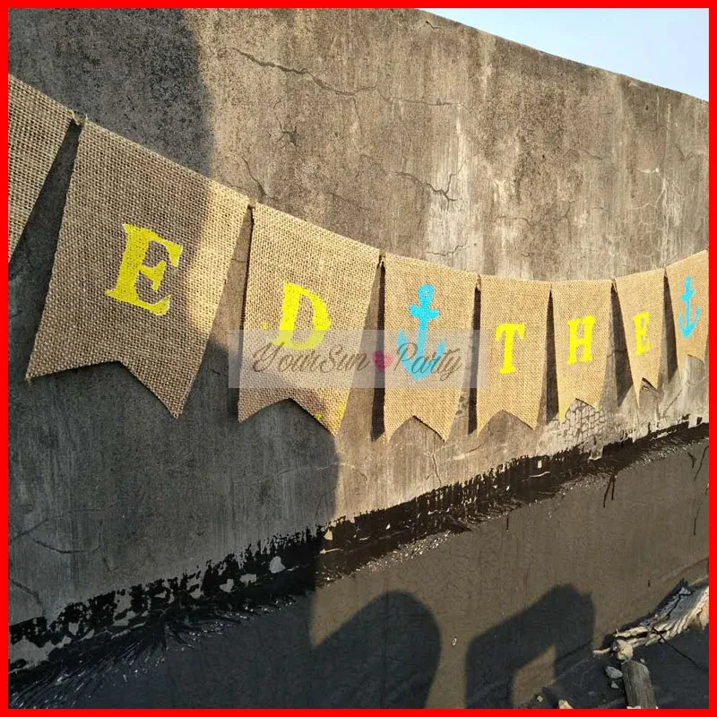 Бесплатная доставка завязанный узел флажок из мешковины свадебный душ