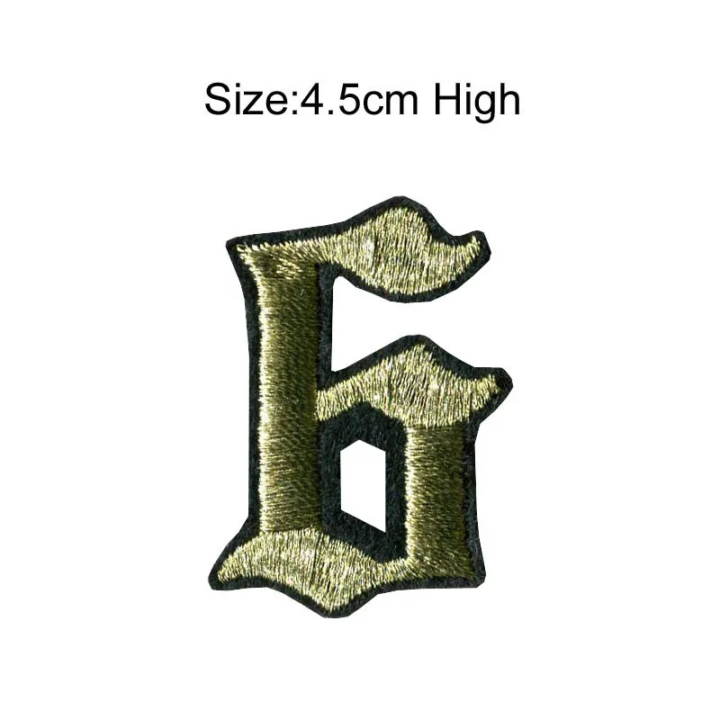 6 gold Metal patch 1 шт., высота 4,5 см, 0-9, черный, красный, черный, золотой, металлические Цифры, Смешанные Вышитые нашивки, Пришивные железные бейдж-украшения для одежды - Цвет: 6 gold Metal patch