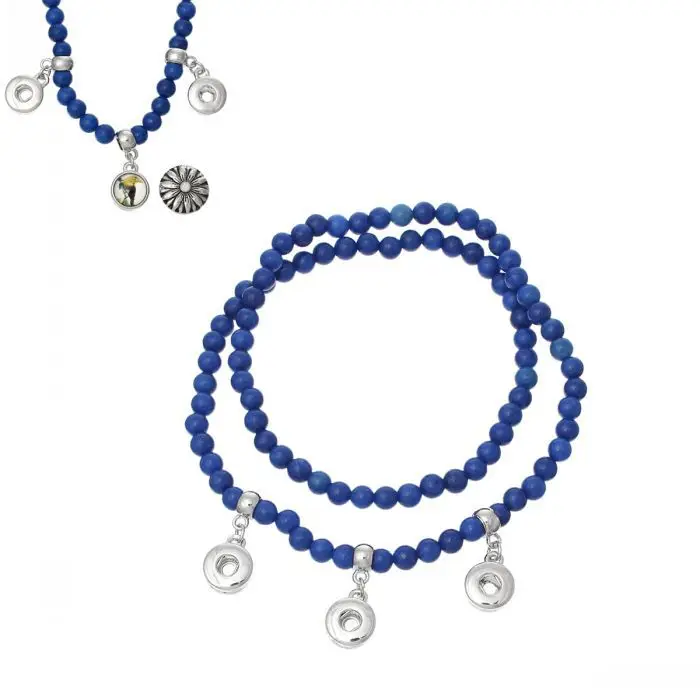 Dorabeads (Grade B)Synthetic Mashan Jade Snap Bracelets Royal Blue Beads Silver Tone Fit Buttons 54.5cm Charm Hole:5mm | Украшения и