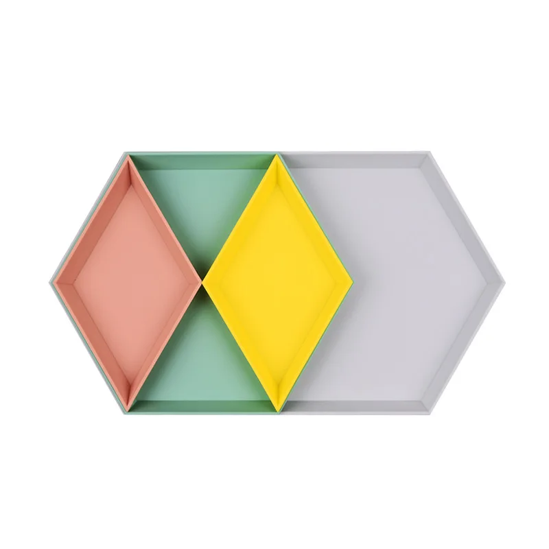 4 Pcs/set Nordic Color Geometric Storage Tray Fruit Plastic Desktop Combination Plate Home Decorative Removable | Дом и сад
