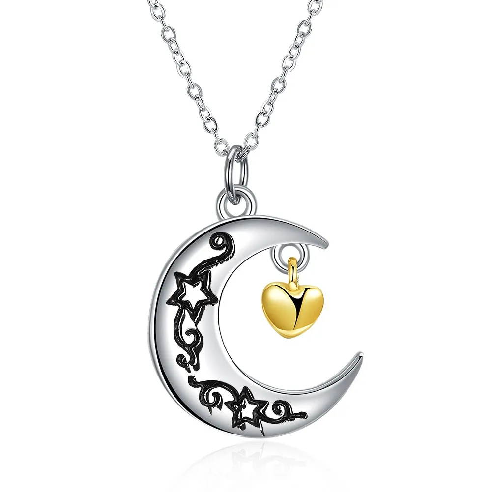 

Hot Style Circle Moon Design Moon And Back Gold Heart Accessories Anti Silver Moon For Mom Gift Necklace