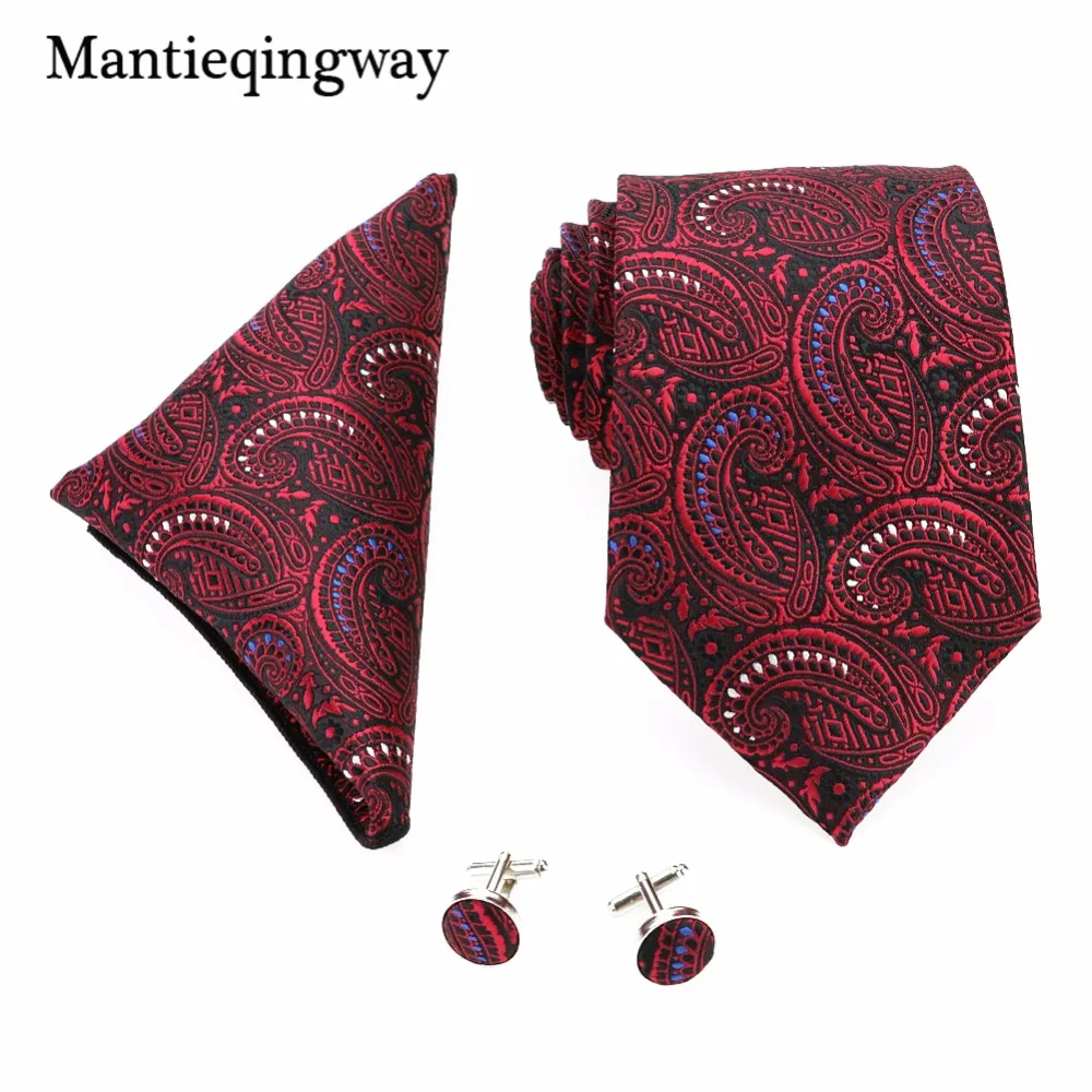 Mantieqingway 20 цветов галстук Hanky запонки наборы для мужчин полиэстер Пейсли Цветочные шеи галстук мужской, карманный, квадратный платок