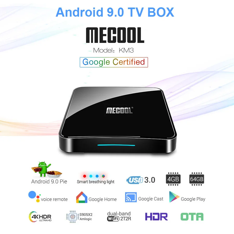 MECOOL KM3 Android 9,0 ТВ приставка 4 Гб 64 Гб ТВ приставка Встроенный 2,4G 5G WiFi Bluetooth 4,0 с подсветкой клавиатуры Smart Android ТВ-плеер