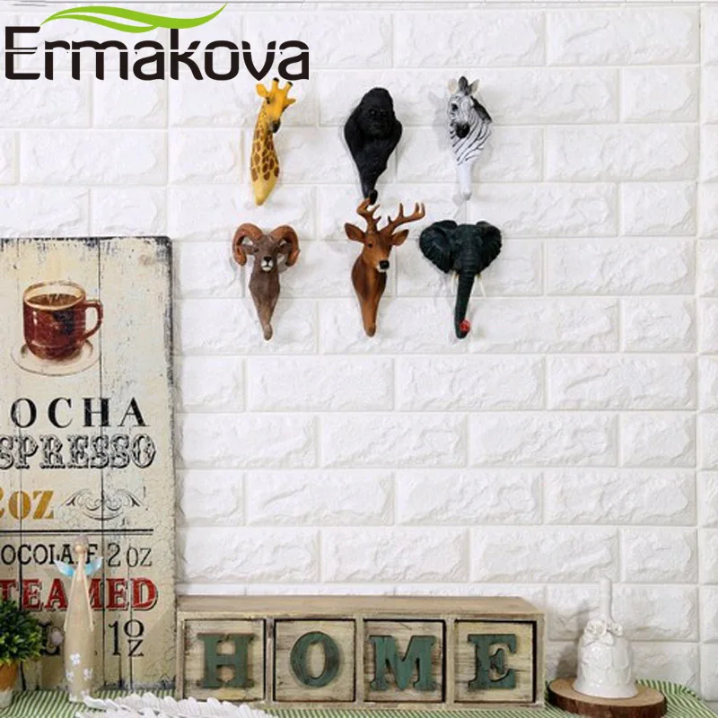 ERMAKOVA Decorative Resin Animal Head Key Holder Wall Hanger Statue Shaped Coat Hat Hook Hanging Rack Home Decor | Дом и сад