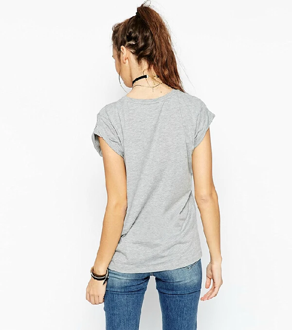 Письмо печать серый с коротким рукавом о образным вырезом футболки лето женщины