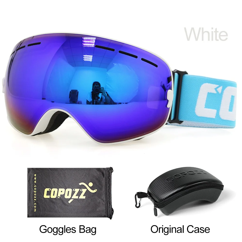 Frame white with box COPOZZ брендовые лыжные очки для мужчин и женщин, очки для сноуборда, очки для катания на лыжах с защитой от уф400 лучей, лыжные очки, противотуманные лыжные маски - Цвет: Frame white with box