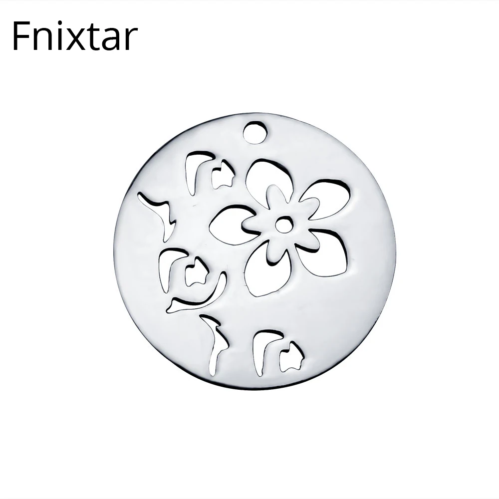 

Fnixtar 20mm Polished Jewelry 316L Stainless Steel Flower Round Metal Charms Pendant DIY Jewelry Accessories Best Gift 20pcs/lot