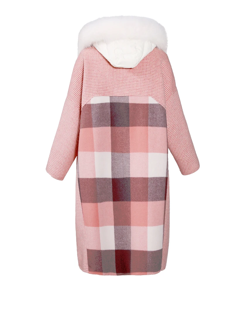 wreeima 2018 women coat Plaid winter warm outwear casual mid- long-coat Pink Single Button loose plus size 2XL wool long | Женская