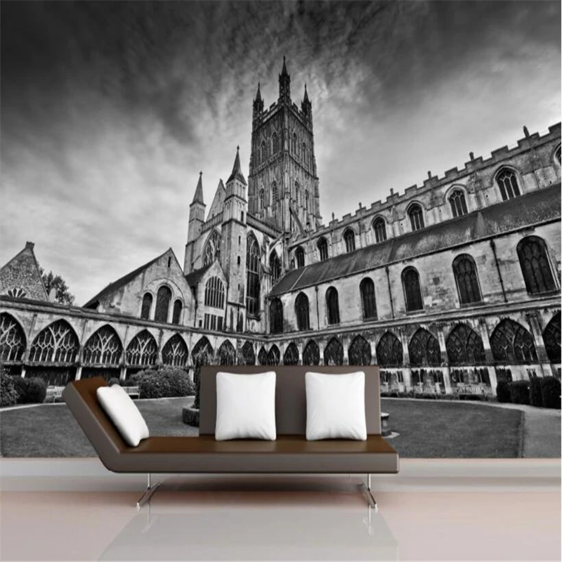 Большие пользовательские обои с черно белой панорамой архитектурный фон для