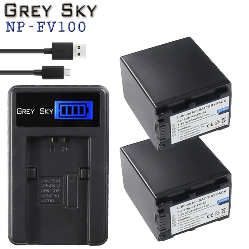 2 шт. 4200 мАч NP FV100 NP-FV100 FV100 Батарея батареи для sony NP-FV30 NP-FV50 NP-FV70 SX83E SX63E FDR-AX100E AX100E HDR камера