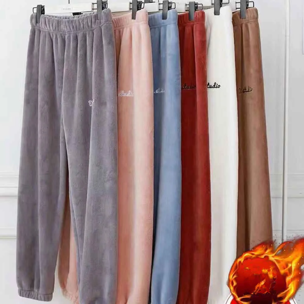 Winter Flannel Sleep Bottoms Long Pants Thick Warm Casual Home Wear Casual Pyjama Trousers Soft Loose Trouser Sleepwear