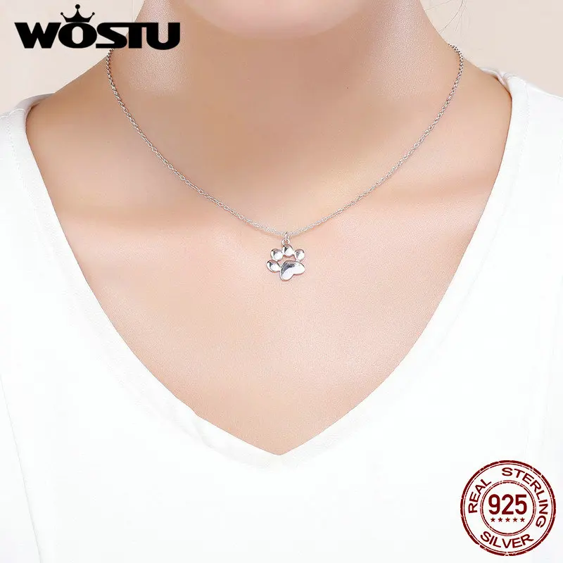 WOSTU высокое качество 925 серебро симпатичная собака следы соединительное звено