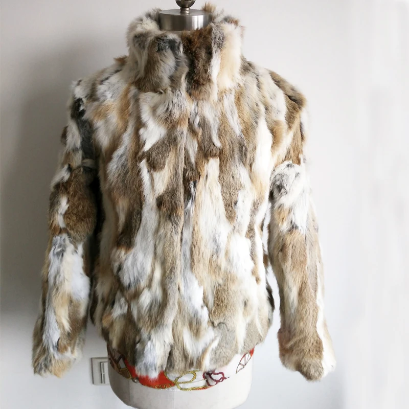 100% чистое пальто из натурального кроличьего меха стандартный воротник куртка с