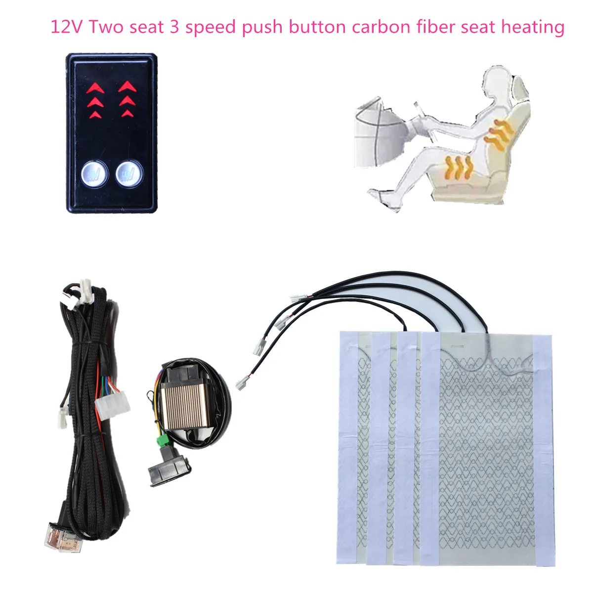 Electric Heaters car 12v universal carbon fiber pad kit+new illuminated switch for DIY 2 seat heated warm Automobiles Seat
