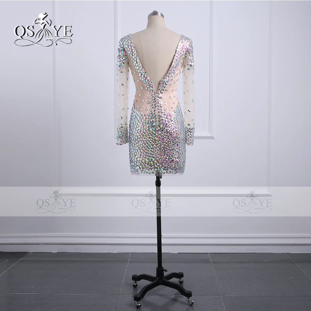 2018 Новое Сверкающее короткое платье для выпускного вечера с кристаллами