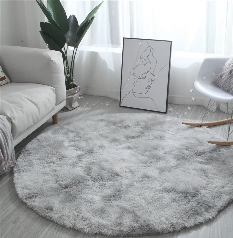 Nordic ins round variegated tie-dye gradient carpet living room coffee table mat long hair washable bedroom rug New Arrivals | Дом и сад