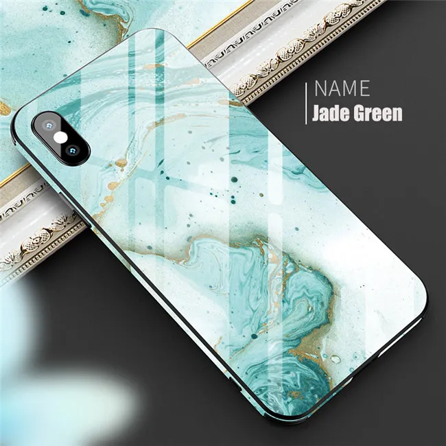 Jade Green Роскошный чехол из мраморного стекла для iPhone X XS MAX XR XS стеклянный силиконовый чехол для телефона для iPhone 7 8 Plus чехол s для iPhone 6 S 6s - Цвет: Jade Green