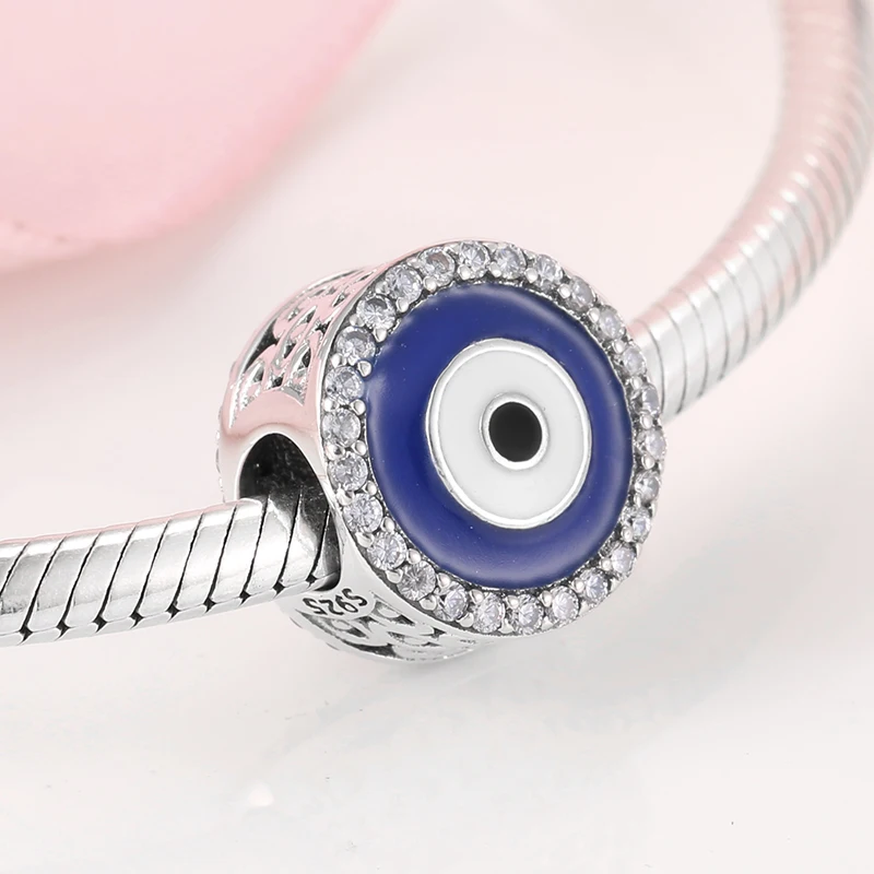 Модный 925 пробы Серебряный цветной голубой и белый эмалированный глаз CZ бисер подходит к оригиналу Pandora браслет для изготовления ювелирных изделий