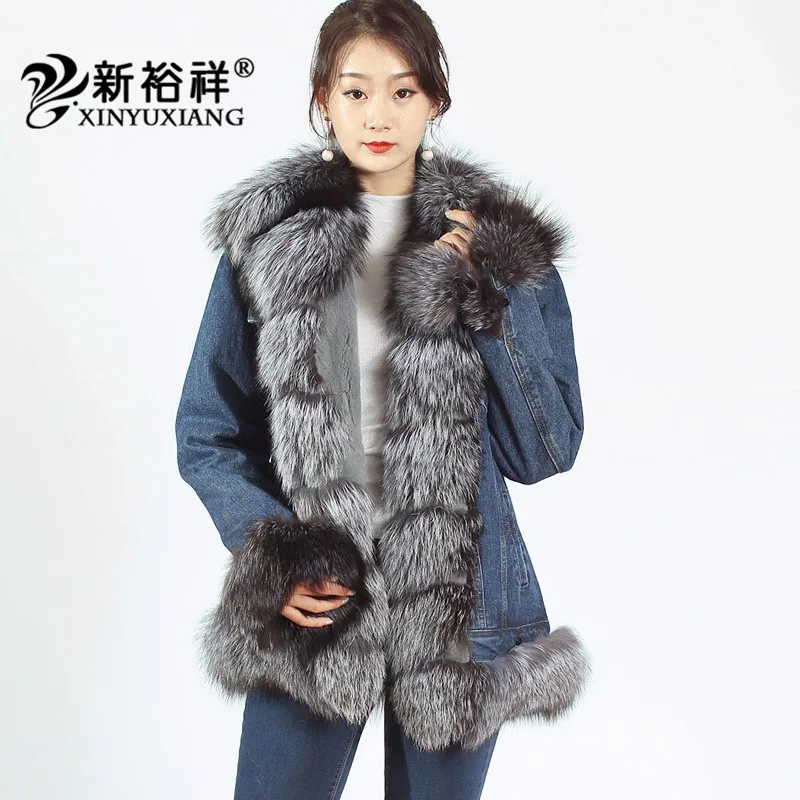 XINYUXIANG новинка 2018 серые джинсовые куртки с высоким уличным воротником женские
